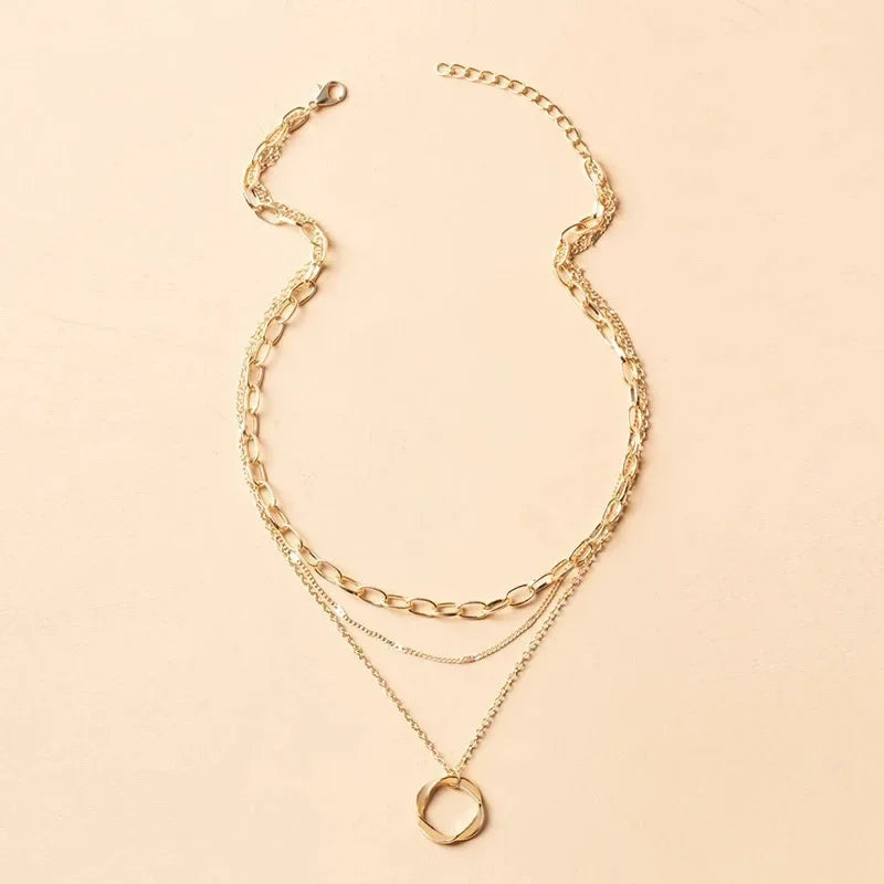 Wholesale  Exaggerated Thick Chain Neck Chain Irregular Circle Pendant Fashion Necklace