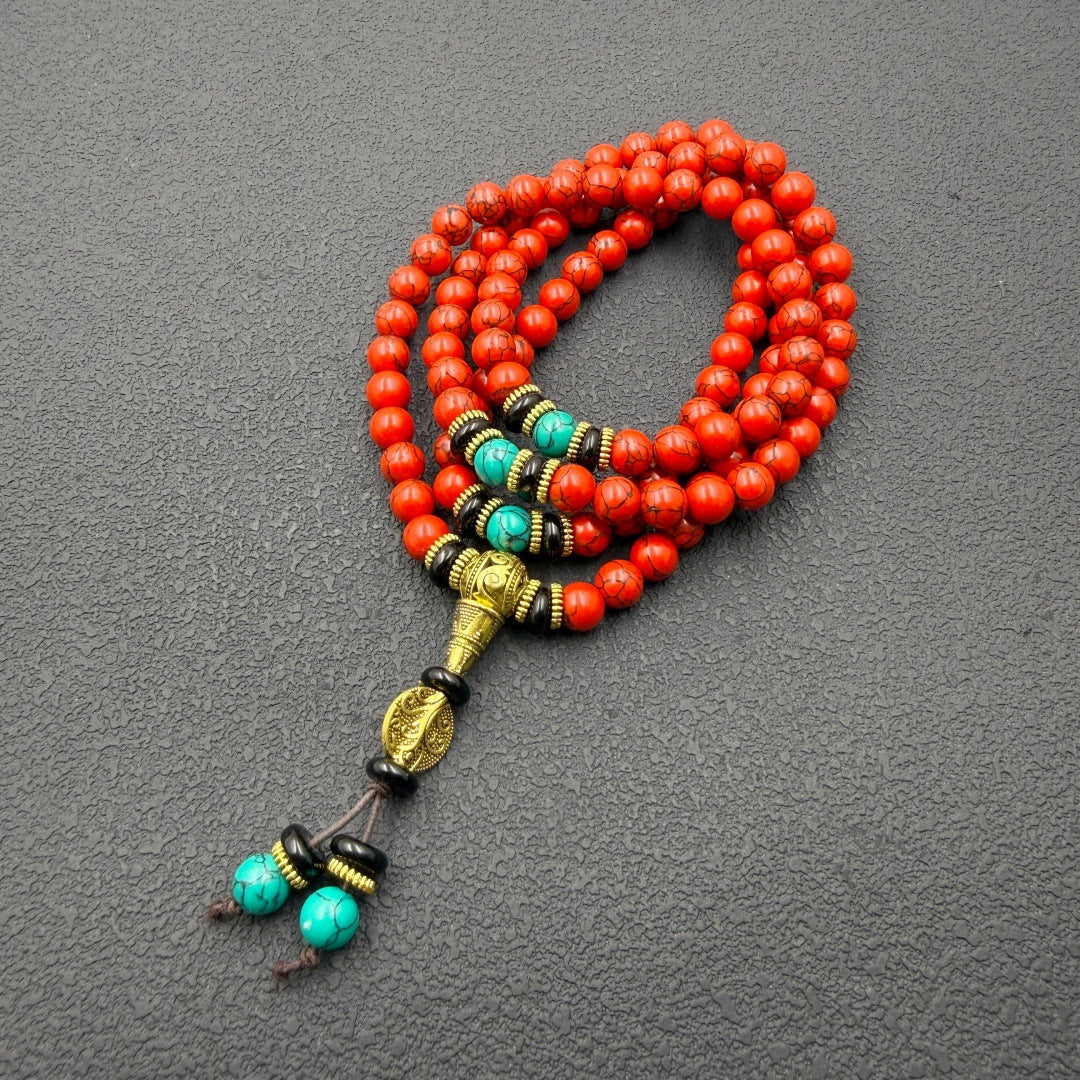Wholesale Fashion Tibetan Style Beaded Bracelet,  Imitation Turquoise with Fu Charm,  Unisex Jewelry Accessory