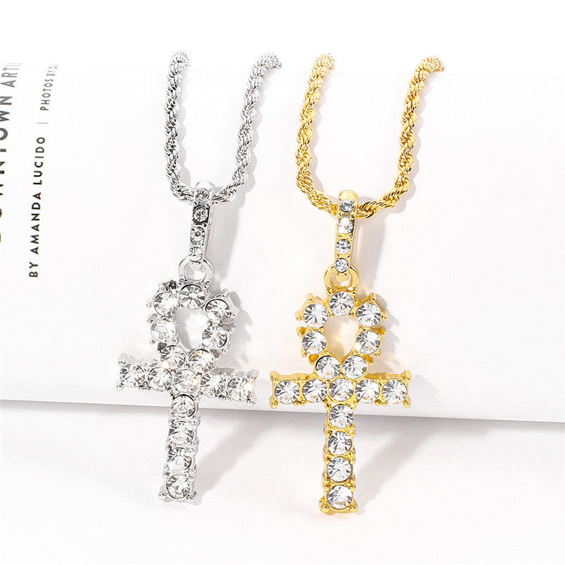 Wholesale Alloy Cross Pendant Full Diamond  Necklace