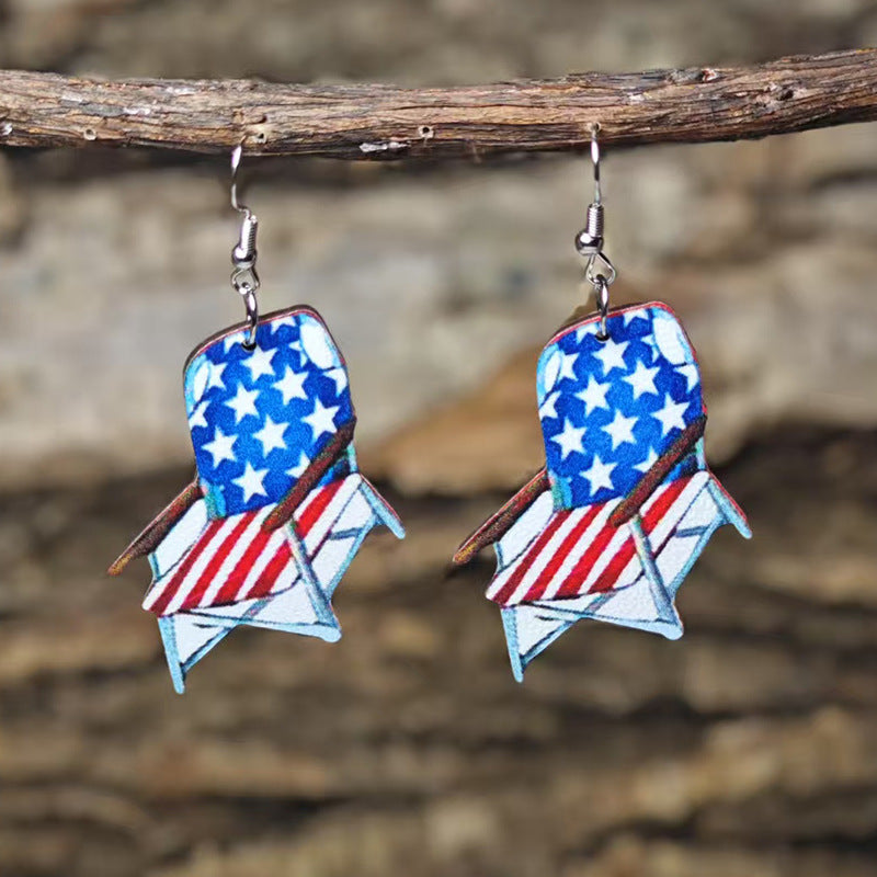 Wholesale  Independence Day Earrings Alpaca Eagle Chair Popcorn Wine Glass Wine Bottle Shape American Flag Color Earrings