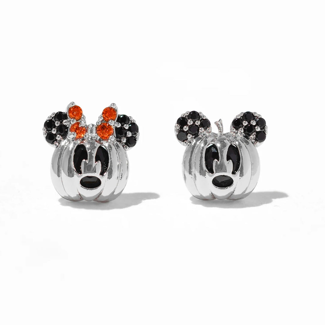 Wholesale Cute Cartoon Halloween Oil Drop Micro-Inlaid Zircon Pumpkin Earring Set ACC-ES-Xiny005