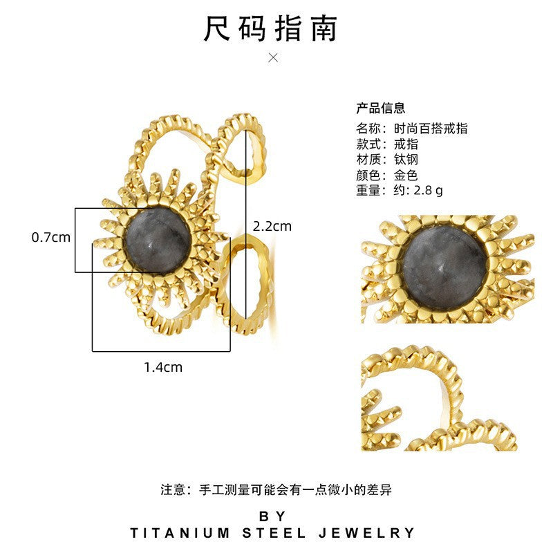 Wholesale natural stone titanium steel ring non-fading retro gold open ring