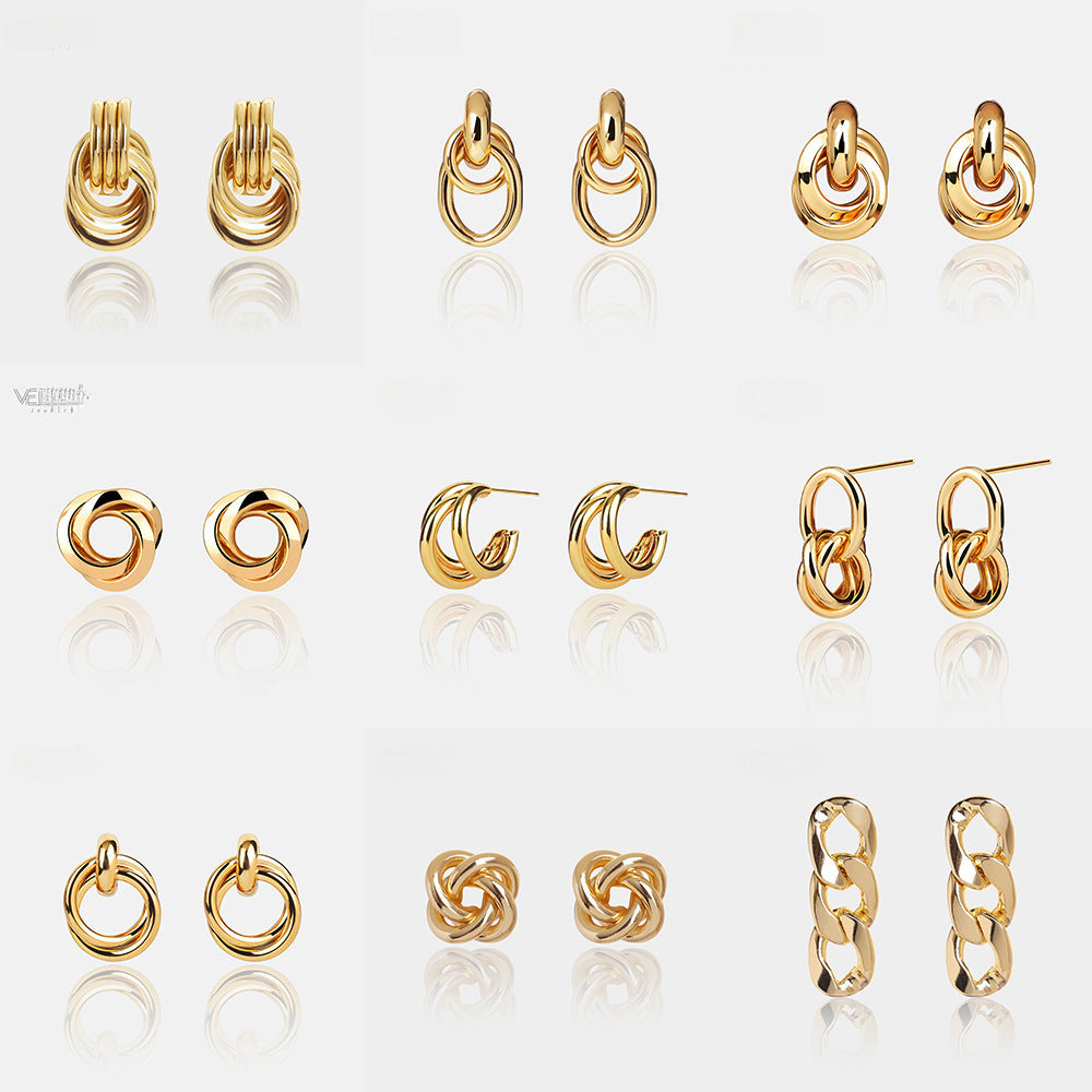 Wholesale real gold knot multi-layer geometric dangling earrings