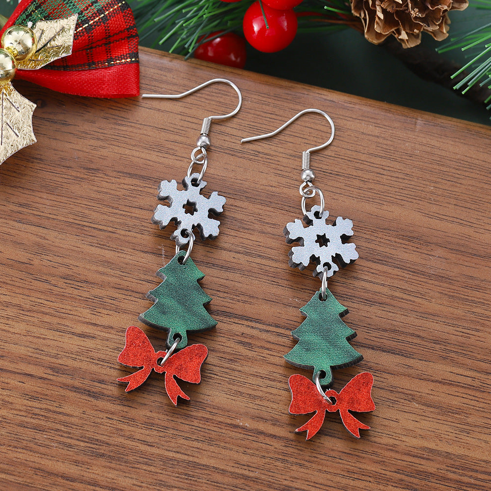 Wholesale Christmas snowflake Christmas tree bow triple ing pendant earrings