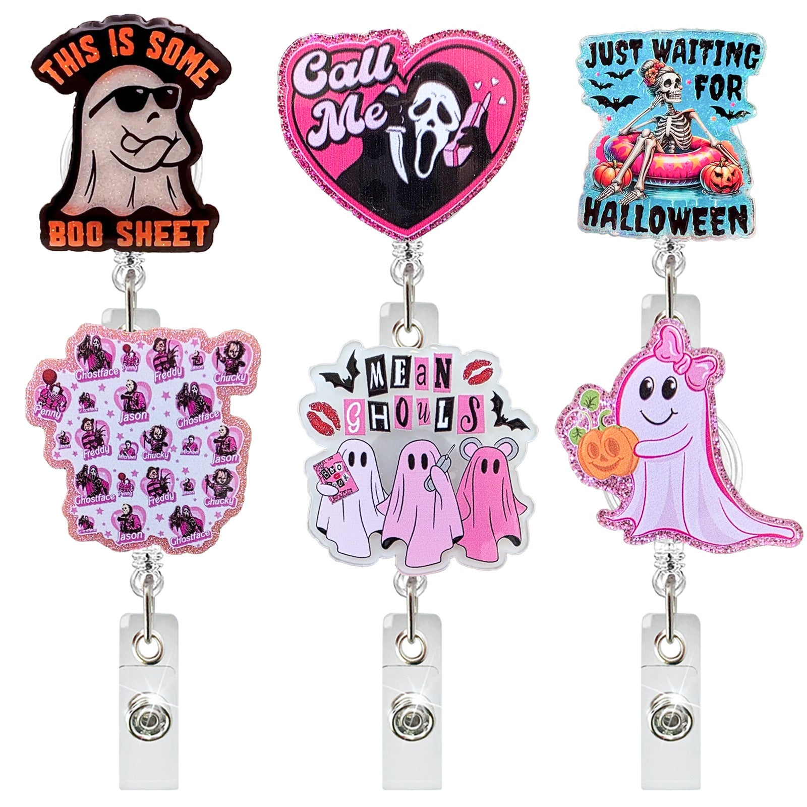 Wholesale ABS Retractable Badge Reel with  Ghost Skull Design - Stylish ID Holder for Office or Bag Charm