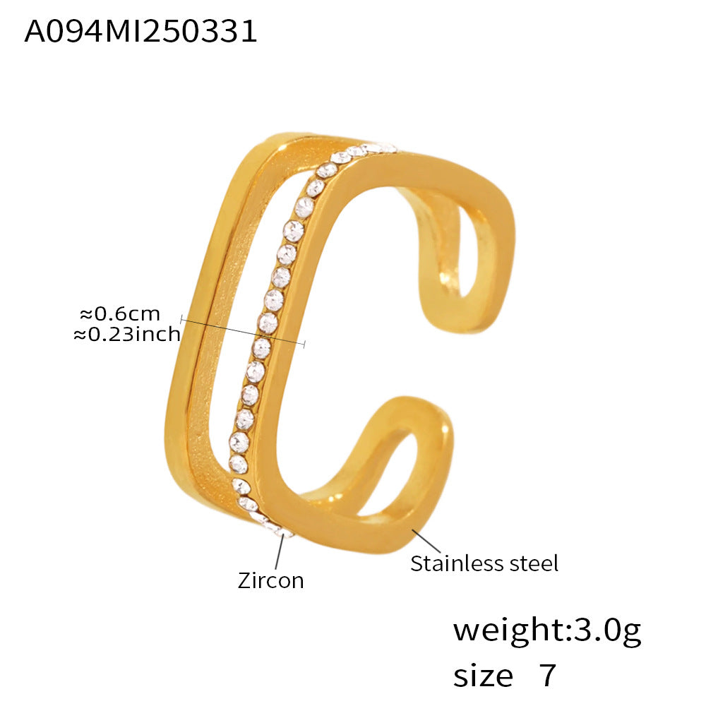 Wholesale Stainless steel  Fashion Light Luxury Square Rai Diamond Zircon Ring