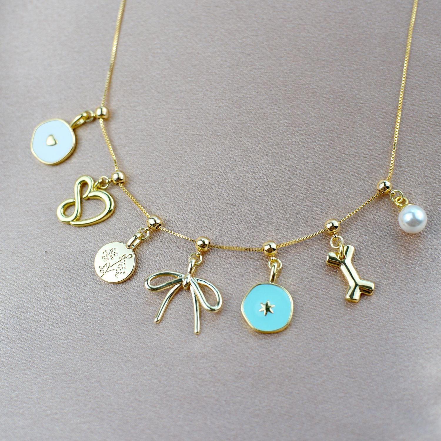Wholesale  DIY mini dog bone bow pendant pull chain necklace bracelet personality single pendant