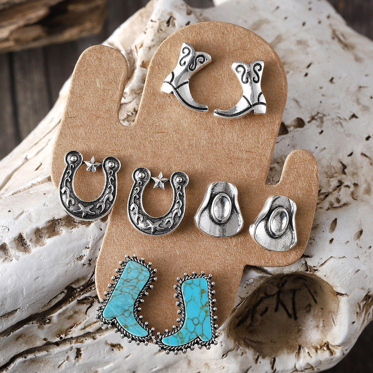 Wholesale Boots Hat Earrings Turquoise Cactus Four-piece suit