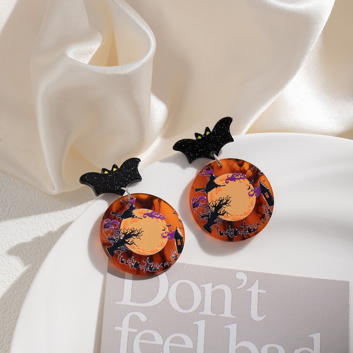 Wholesale  fun cartoon pumpkin ghost little black cat earrings