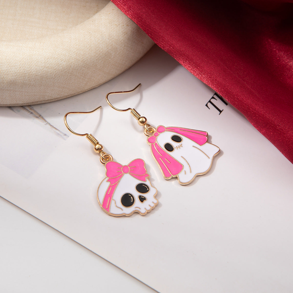 Wholesale  pink ghost skull cartoon earrings