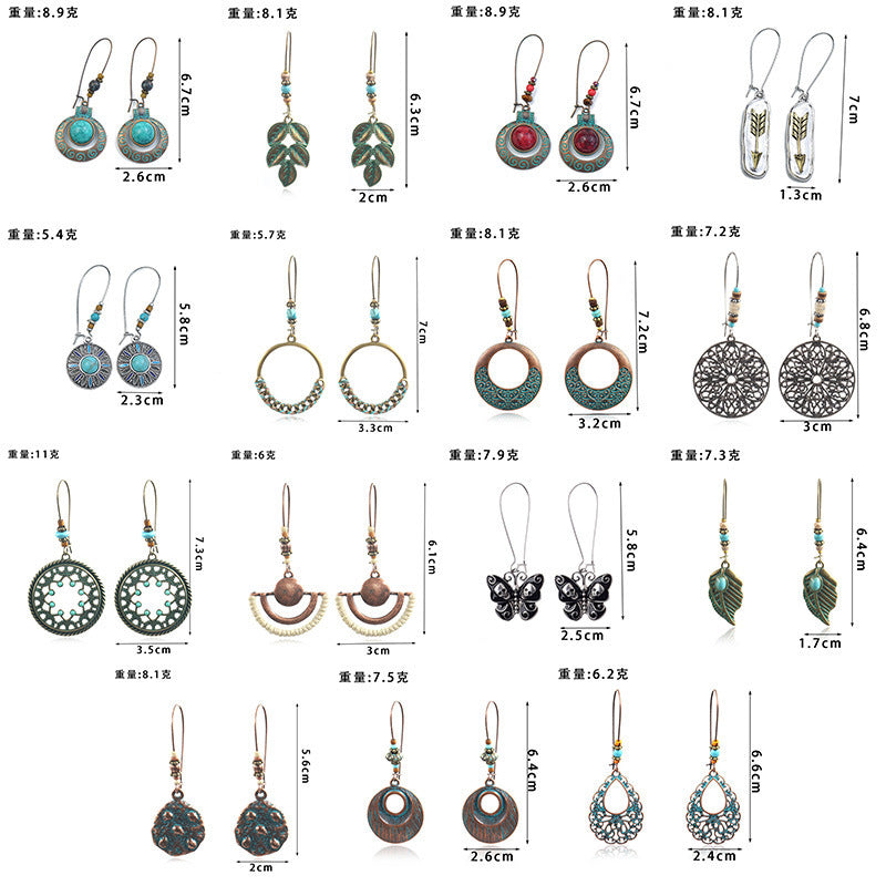 Wholesale Bohemian hippie earrings fashion alloy long exaggerated earrings retro nostalgic female earrings ear jewelry
