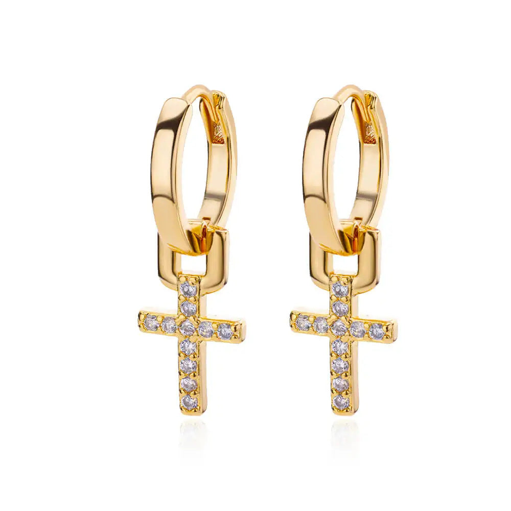 Wholesale Stainless steel cross zircon earrings