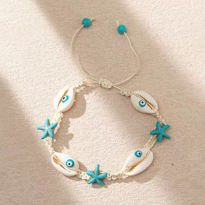 Wholesale Ocean Vacation Shell Turtle Starfish Woven Foot Bracelet