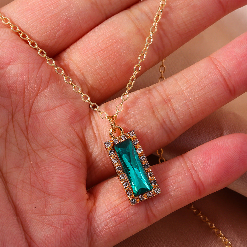 Wholesale  rhinestone square pendant clavicle chain  gemstone necklace