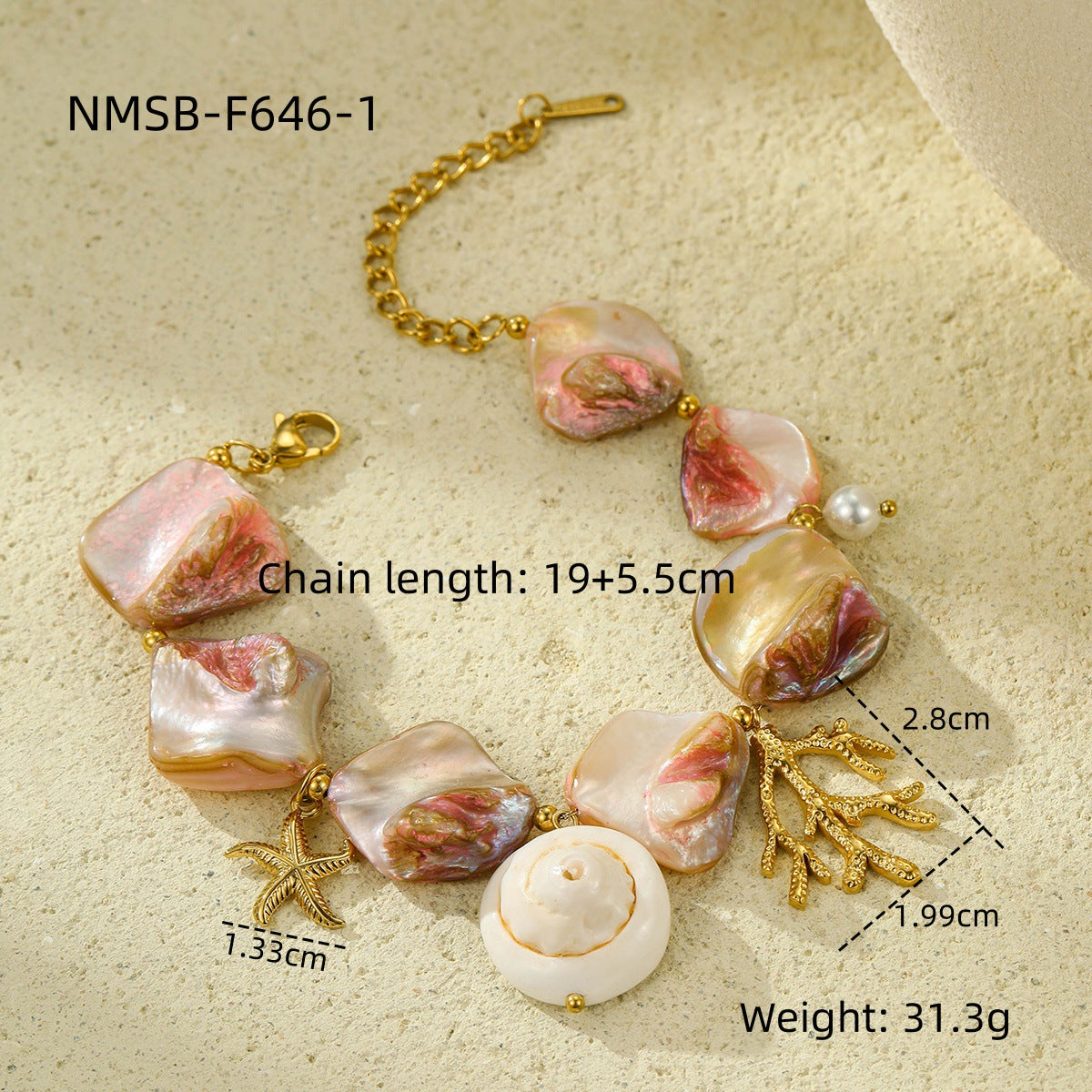 Wholesale Beach Style Shell Coral Stainless Steel Bracelet