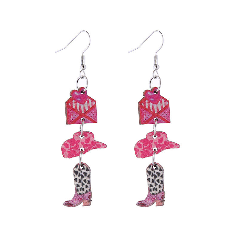 Wholesale Pink Valentine' s Day Three Heart-Shaped Cute Cat Earrings