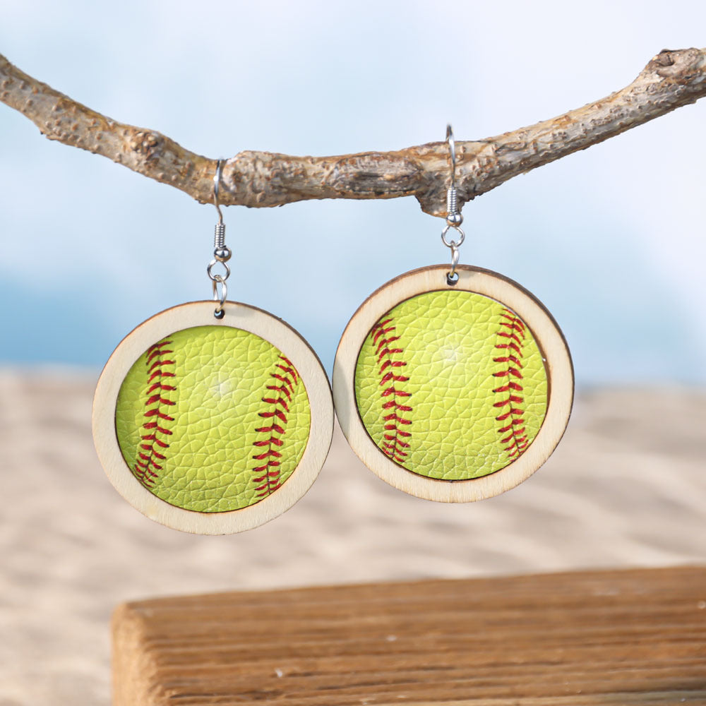 Pendientes de cuero de lentejuelas de fútbol y softball al por mayor