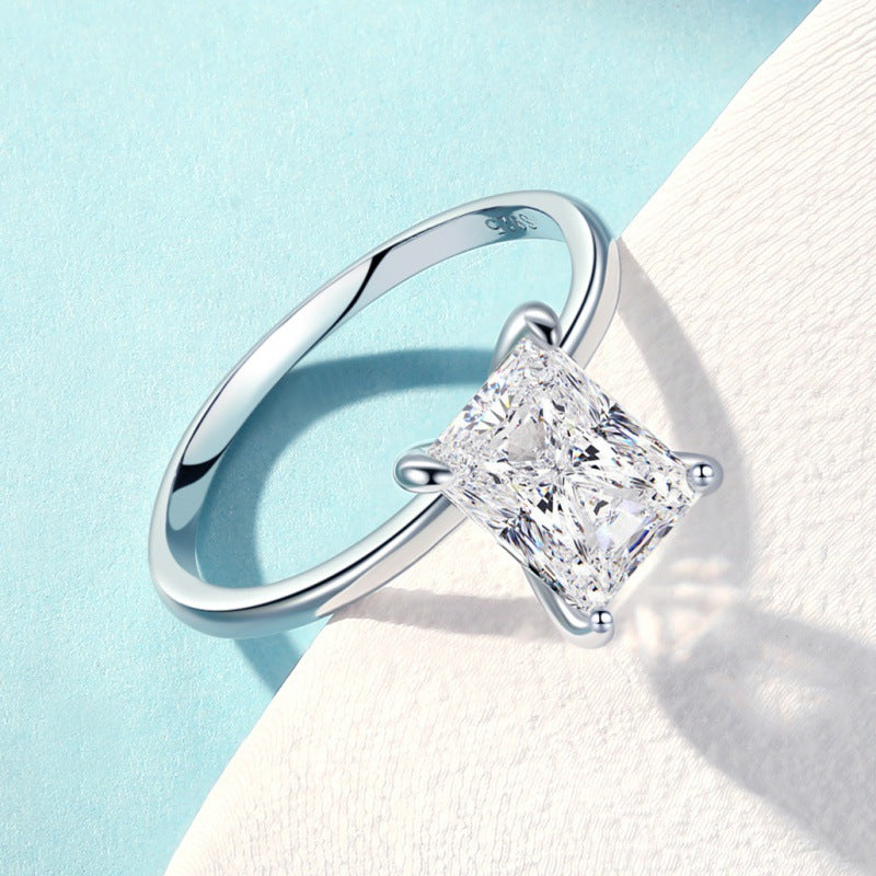 Wholesale  S925 sterling silver ice flower cut ring  luxury zircon square gold-plated ring