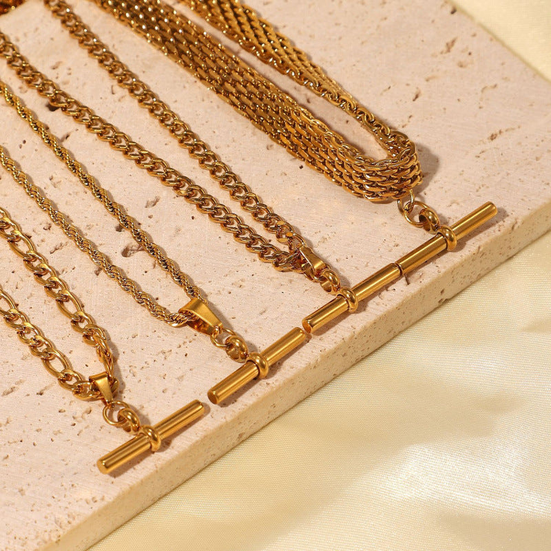 Wholesale 18K Gold Plated Stainless Steel Cuban Chain Necklace With T Bar Pendant Punk Hip Hop Style Jewelry For Everyday Wear