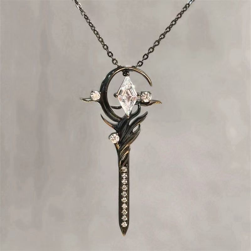 Wholesale Creative Geometric Flame Diamond Sword Clavicle Chain