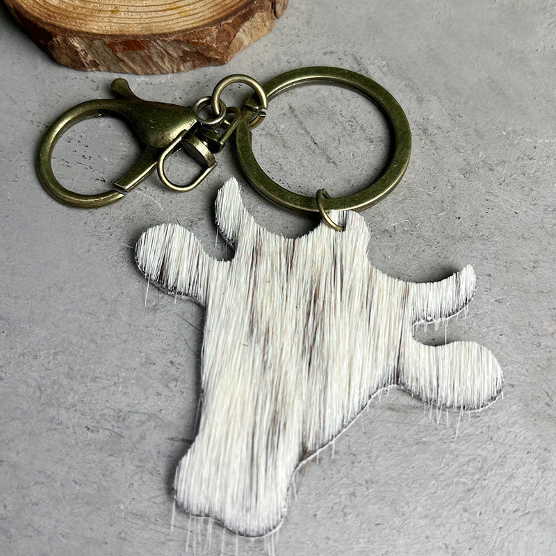 Wholesale Stylish Vintage Western Leather Keychain With Horsehair Key Sleeve Decorative Car Key Accessory Gift