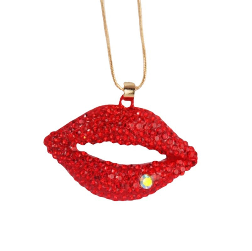 Wholesale Lips Necklace with Diamonds Sexy Red Lips Pendant Sweater Chain Long Necklace ACC-NE-Yiniao003