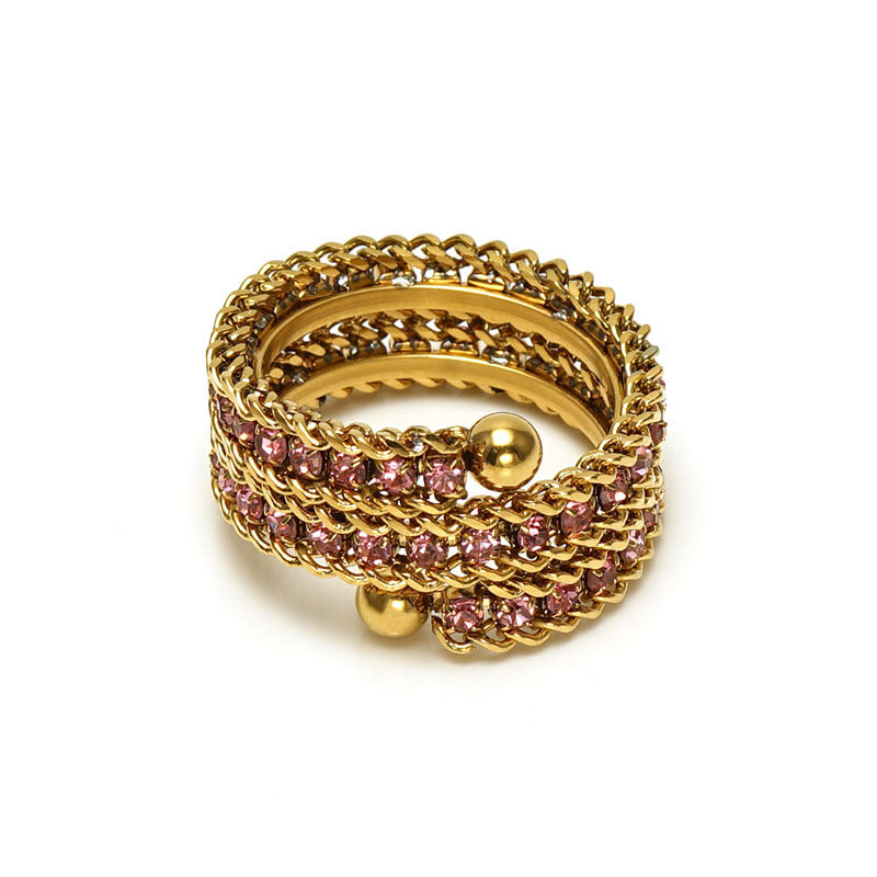 Wholesale Stainless Steel Rings 18k Full Diamond Multi-layer Open Adjustable Rings ACC-RS-ZhongXin006