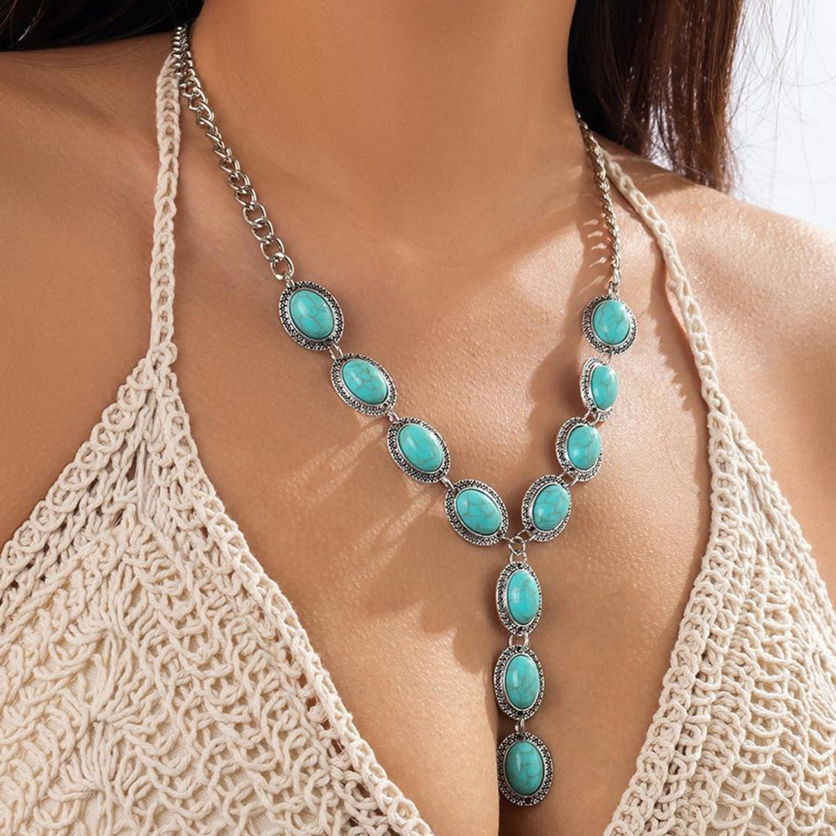 Wholesale Western style retro ethnic style turquoise necklace