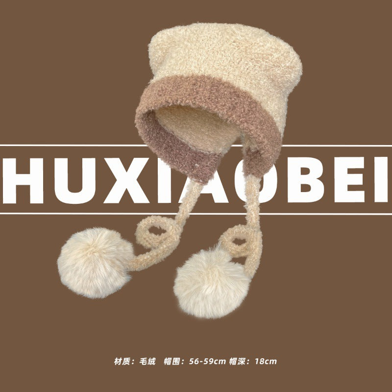 Wholesale Cute bear ears long braid plush hat