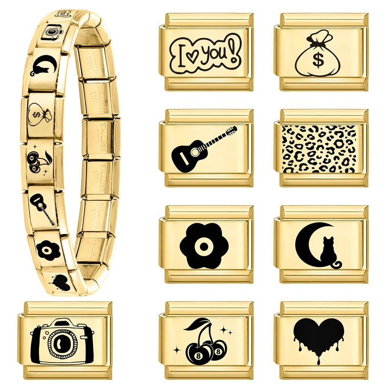 Wholesale Italian Charm Bracelet 9mm DIY Splicing Creative Pattern Stainless Steel Composable Bracelet