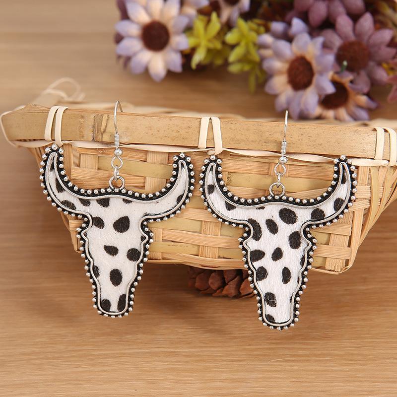 Wholesale Vintage Plush Bull Head Leopard Alloy Earrings