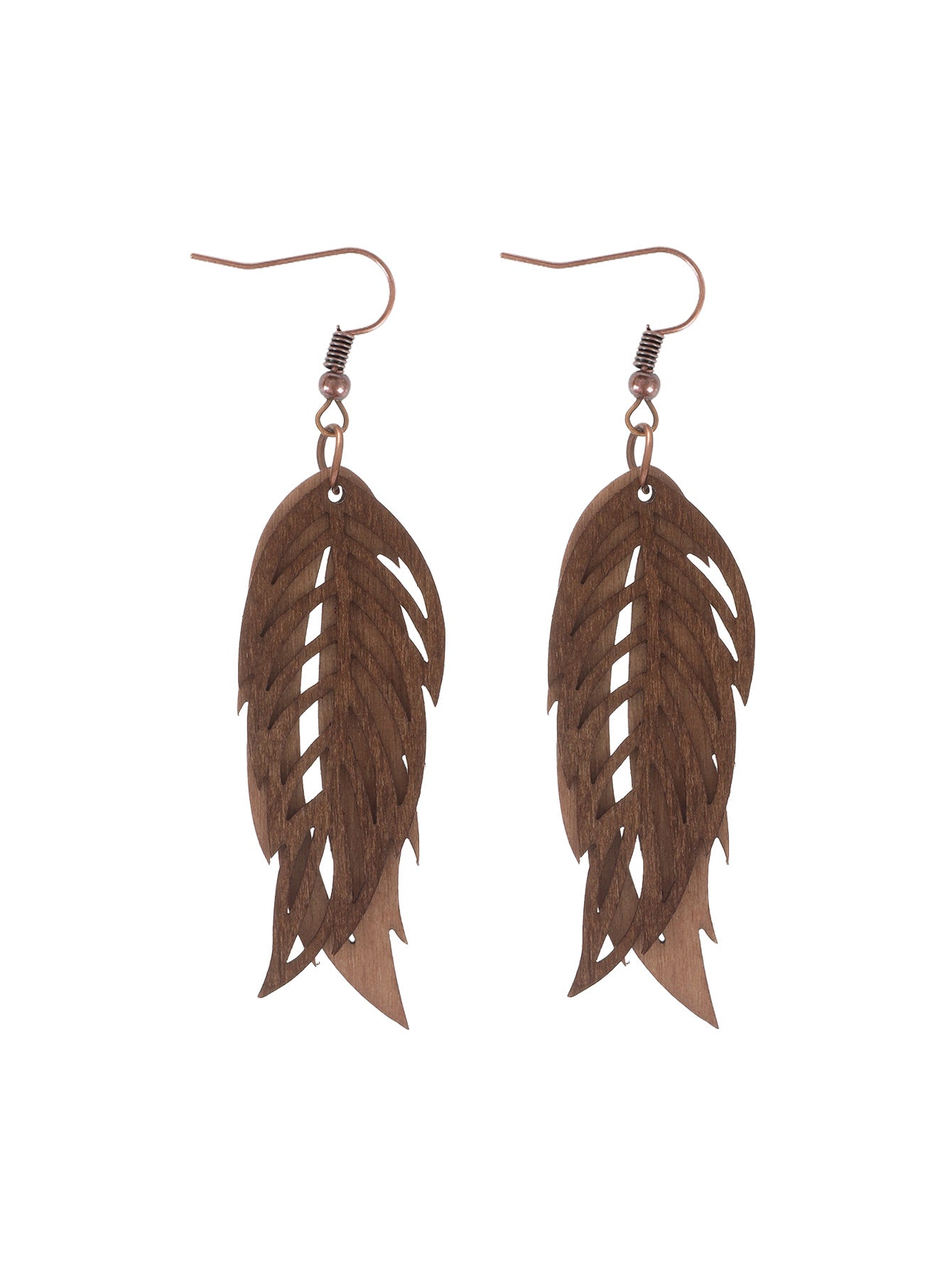 Wholesale  Retro Feather Leaf Shape Wooden Earrings