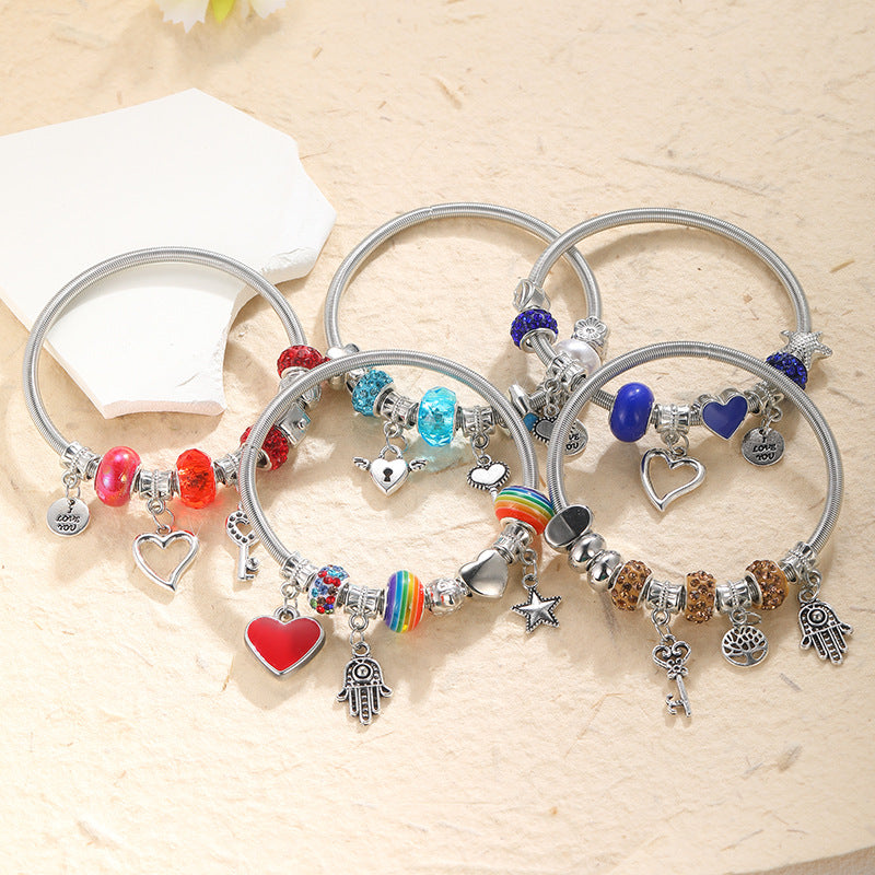 Wholesale Stainless Steel Diamond Finish Heart Bracelet For Women Chic Vintage Jewelry Accessory