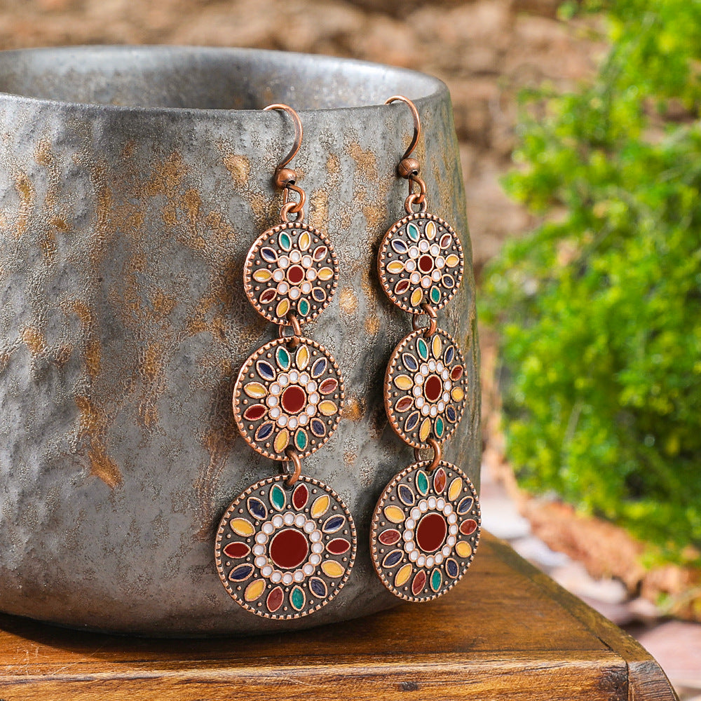 Wholesale Ethnic Style Colorful Oil Drop Long Earrings - Fashion Accessory for Party Wear