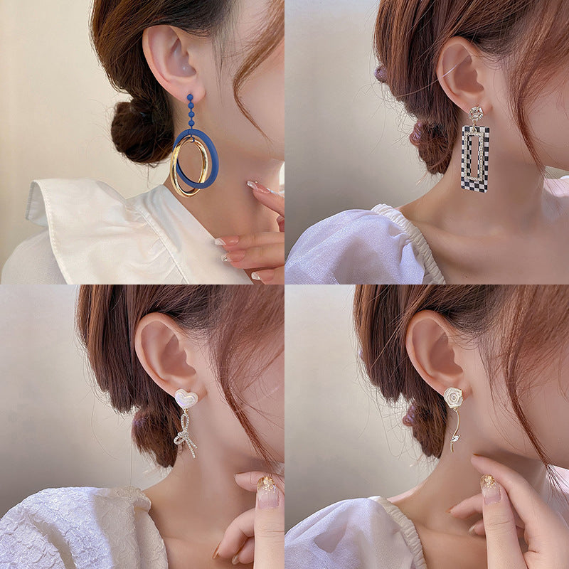 Wholesale s925 silver needle long square tassel earrings