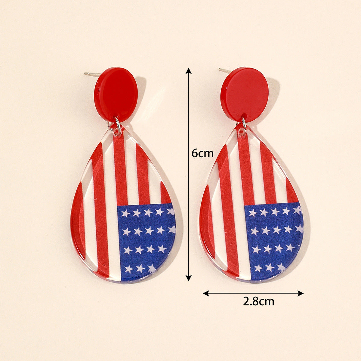 Wholesale Independence Day American flag color printed teardrop shaped acrylic earrings