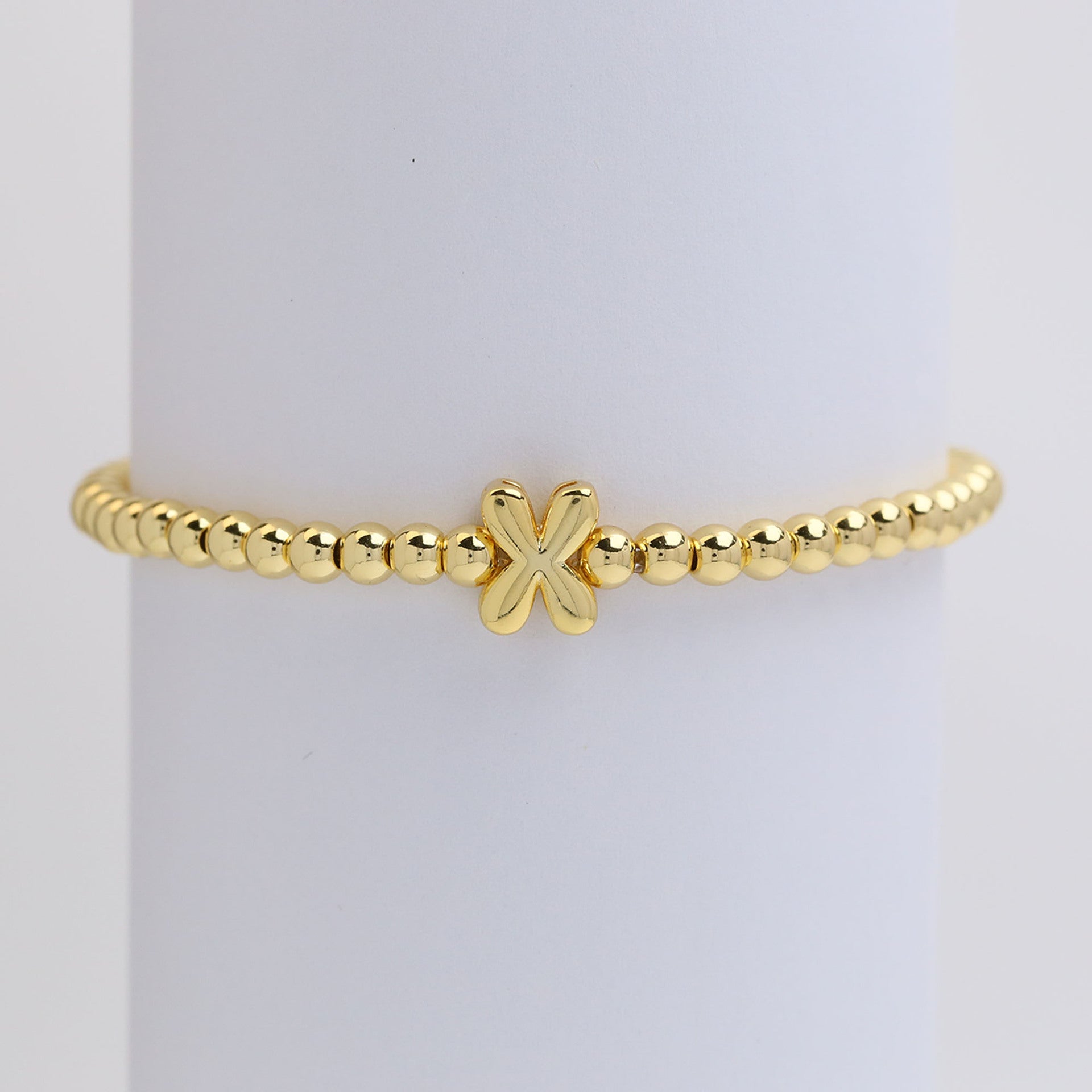 Wholesale 18k Glossy Balloon 26 Letter Copper Beads Elastic Line Beaded Bracelet ACC-BT-BaiYi002