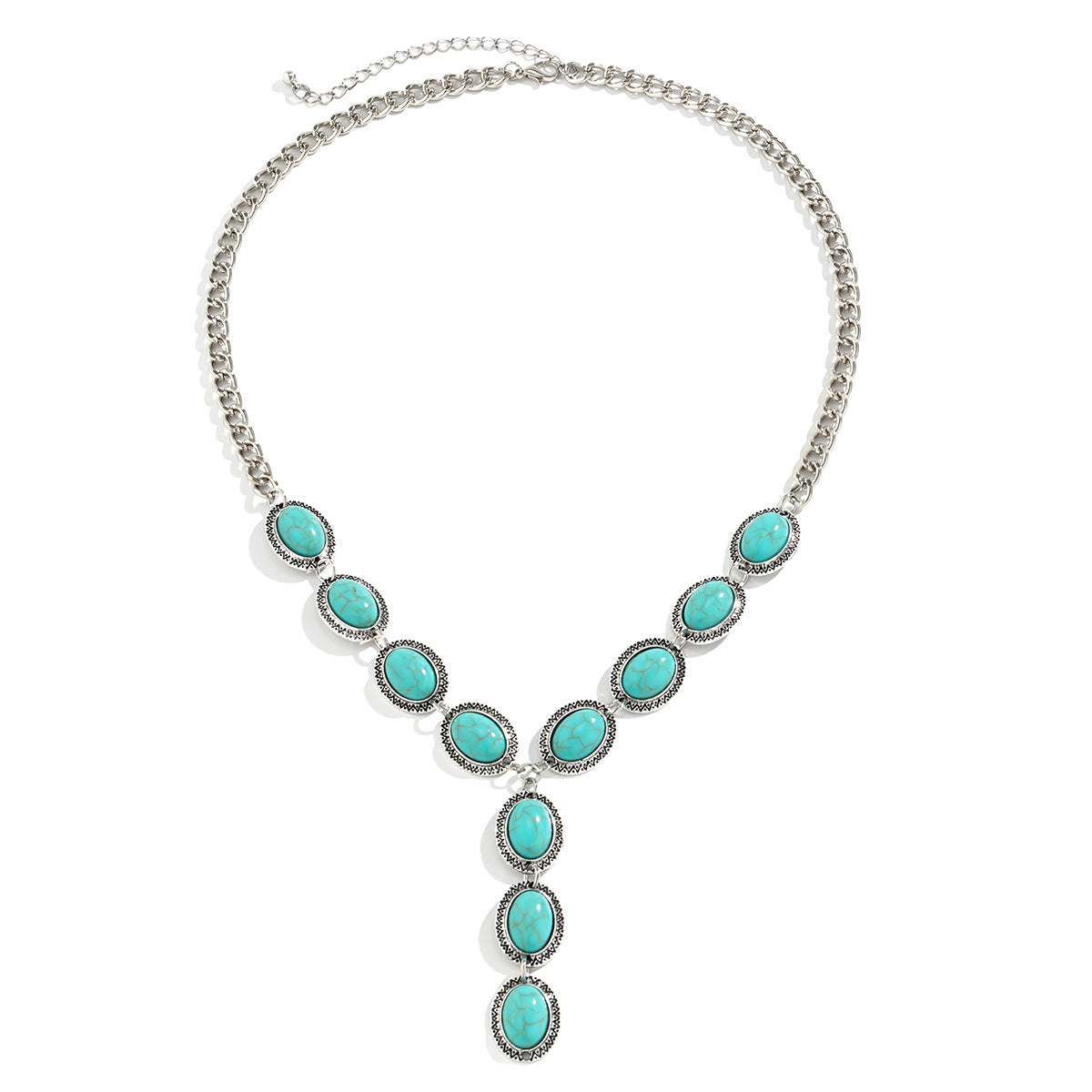 Wholesale Vintage Y-shaped tassel heart-shaped turquoise necklace