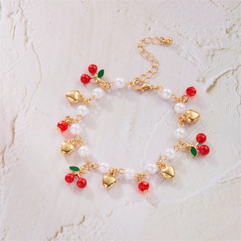 Wholesale  Pearl Bracelet Cherry Heart Strawberry Pearl Fruit Pendant Bracelet