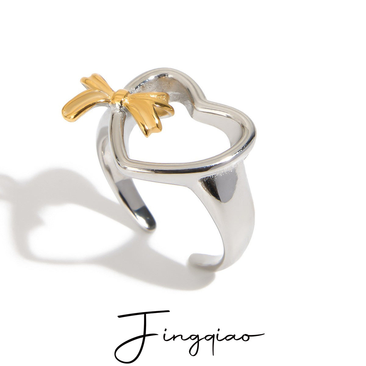 Wholesale Stainless steel  Color-free Women's Light Luxury High-end Gold and Silver Color-matching Love Bow Open Rings