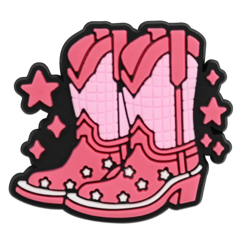 Wholesale Chic Pink Cowgirl Shoe Charms PVC Soft Rubber DIY Garden Shoe Decor