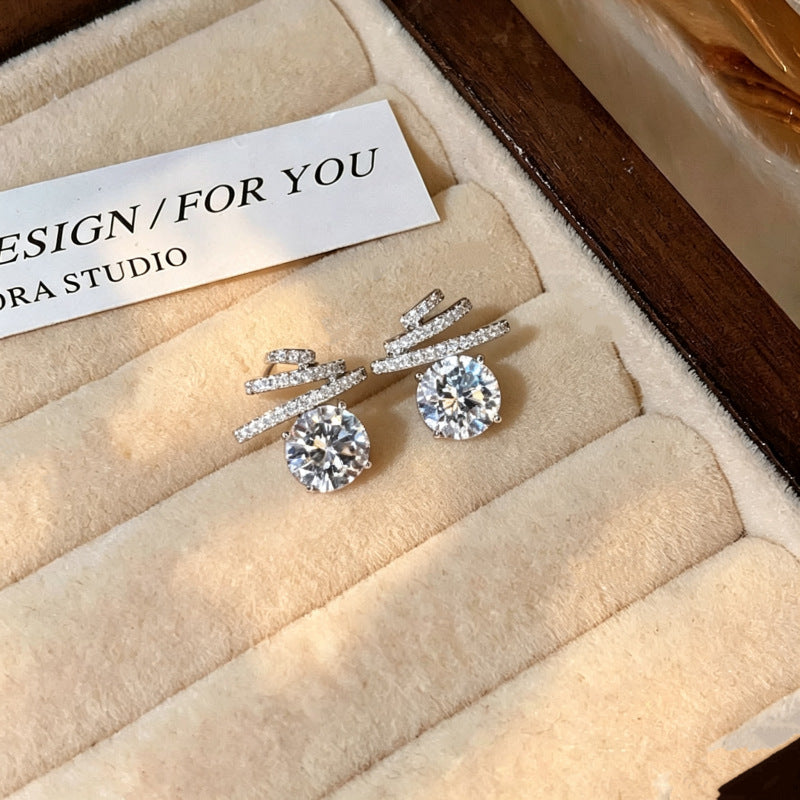 Wholesale Korean Style Geometric Zircon Round Earrings Sparkling Studs For Women Party Wear Jewelry Accessory