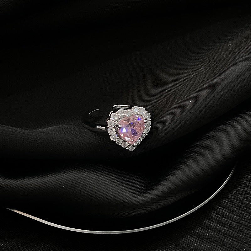 Wholesale Pink Heart Zircon Copper Butterfly Open Rings Adjustable Rings ACC-RS-JiuHao027