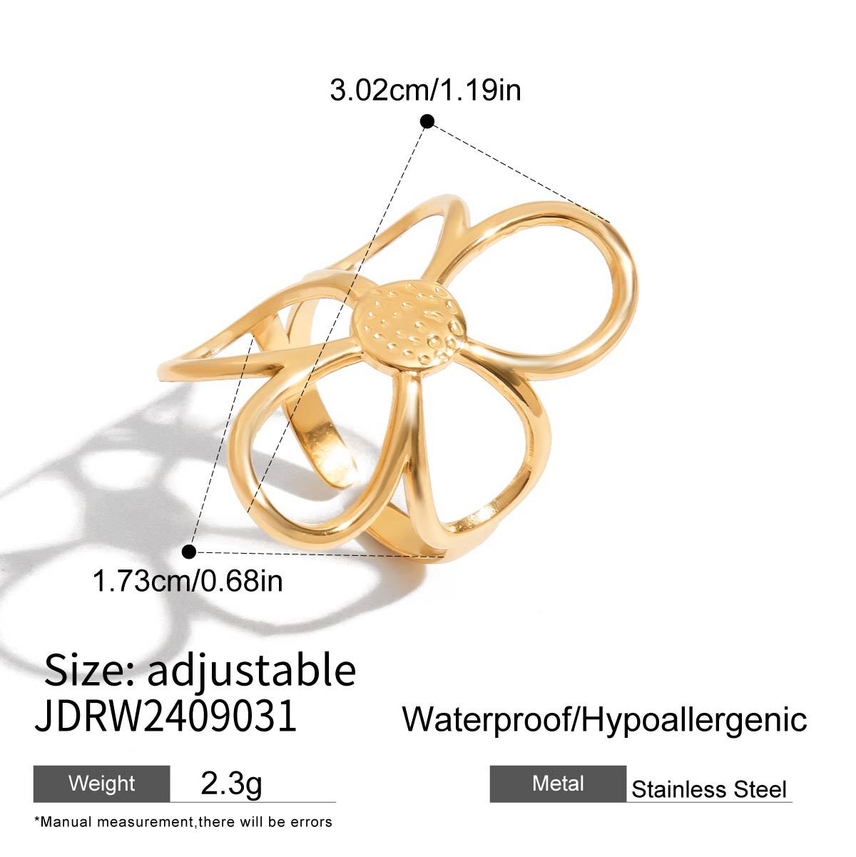 Wholesale  stainless steel gold and silver color matching hollow flower  retro ring