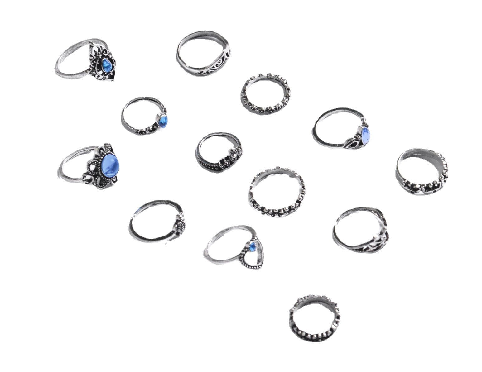 Wholesale retro diamond carved crown gem ring 13 pieces