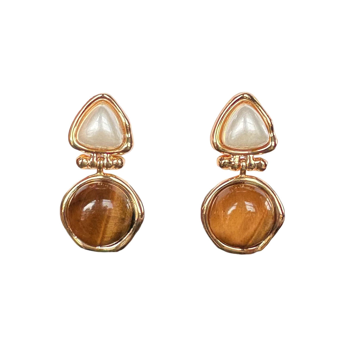 Wholesale Medieval Style Round Tiger Eye Stone Earrings Electroplated Boutique Resale