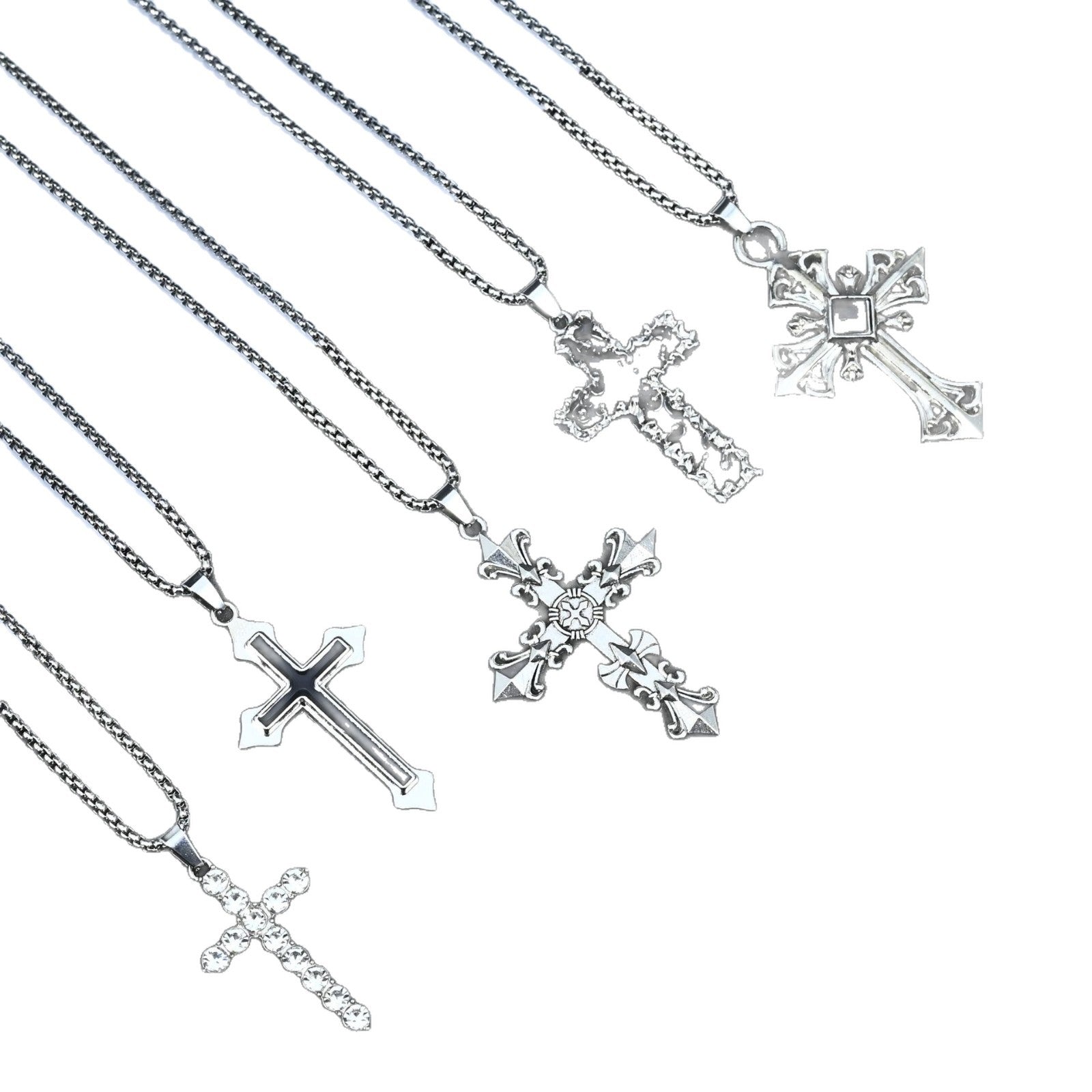 Wholesale Hip Hop Street Punk Black Cross Pendant Necklace Stainless Steel Chain Unisex Fashion Accessory