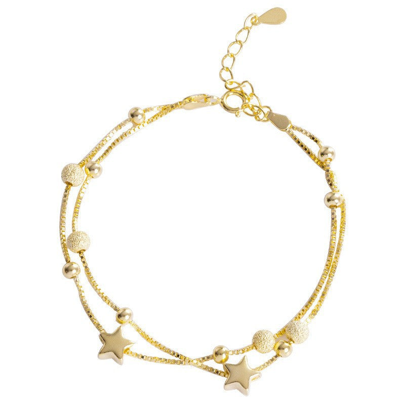 Wholesale S925 Sterling Silver Star Bracelet Double-layer Frosted Beads  Bracelet