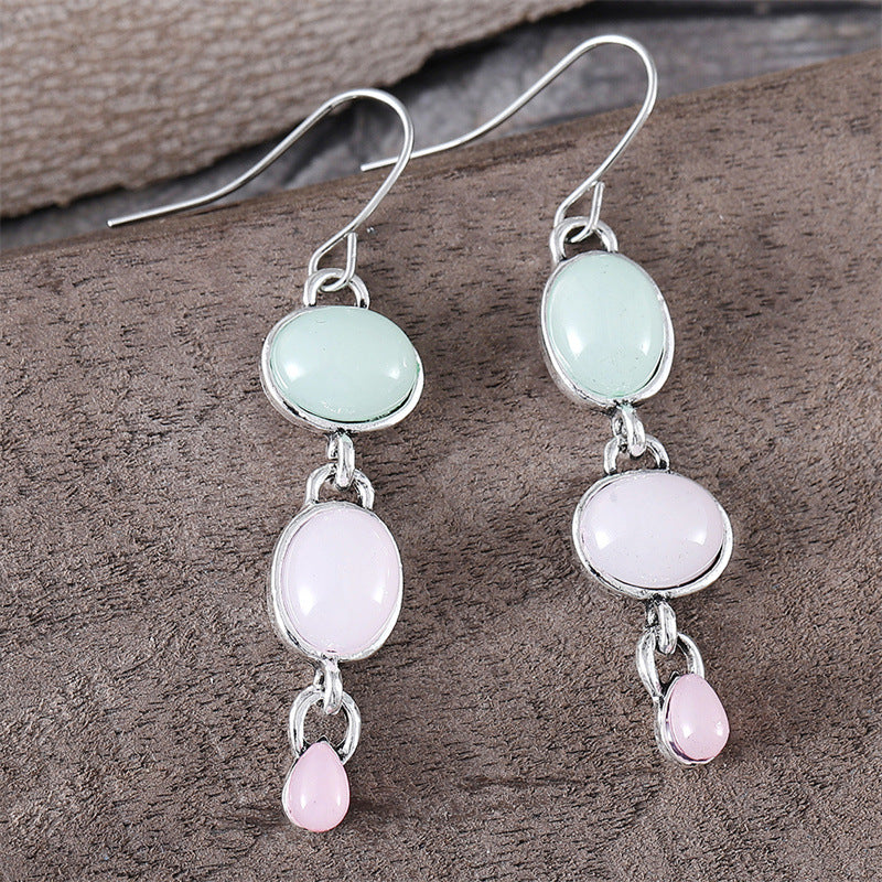Wholesale  Retro Simple Oval Pink Green Cat's Eye Earrings