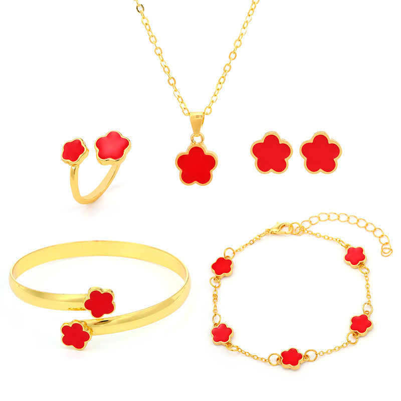 Wholesale Five Leaf Clover Lucky Flower Jewelry Set ACC-NE-YunJ009